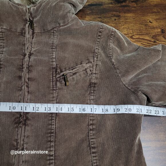 Vtg B Moss Corduroy Zip Barn Coat L Faux Fur Dark Beige Clay Brown Y2K - Picture 6 of 11
